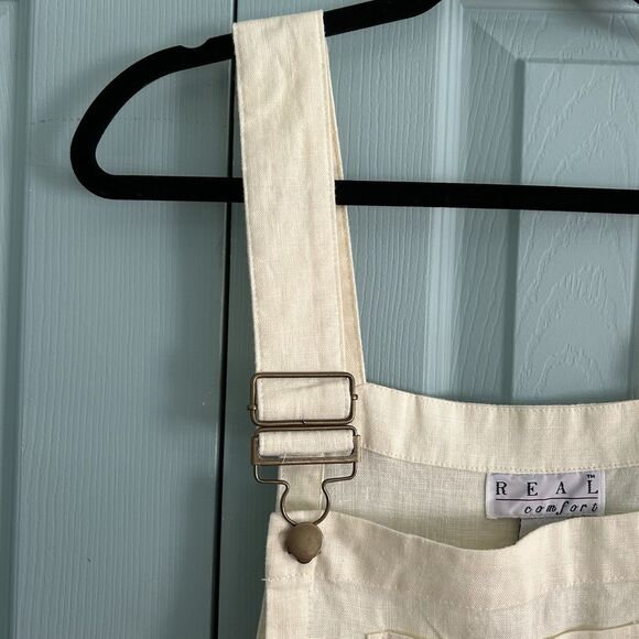 Vtg 90s Real Comfort Linen Ivory Short Overalls Romper Medium Y2K Lagenlook Boho - Picture 7 of 11